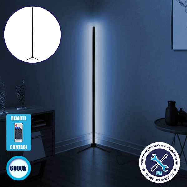 Μοντέρνο Minimal Επιδαπέδιο Μαύρο Φωτιστικό 250cm LED 40 Watt με Ασύρματο Χειριστήριο RF & Dimmer Ψυχρό Λευκό 6000k