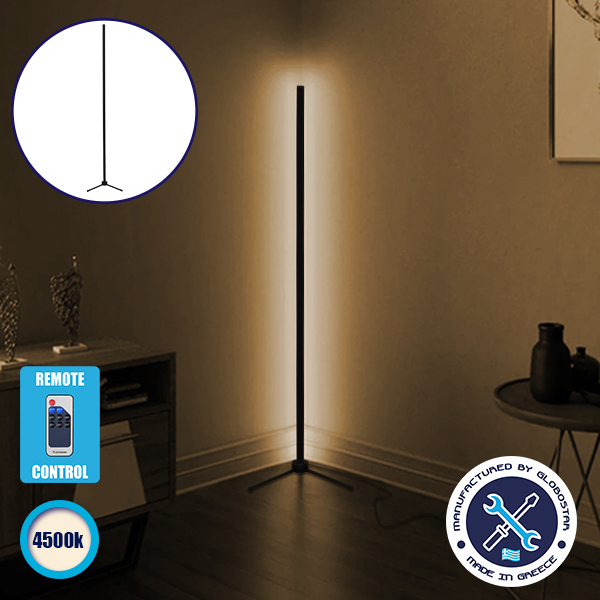 Μοντέρνο Minimal Επιδαπέδιο Μαύρο Φωτιστικό 250cm LED 40 Watt με Ασύρματο Χειριστήριο RF & Dimmer Φυσικό Λευκό 4500k 