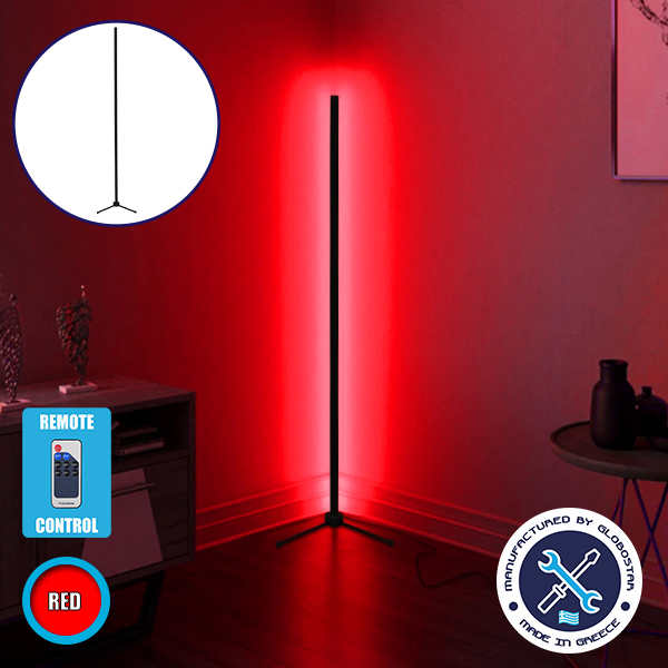 Μοντέρνο Minimal Επιδαπέδιο Μαύρο Φωτιστικό 250cm LED 40 Watt με Ασύρματο Χειριστήριο RF & Dimmer Κόκκινο 