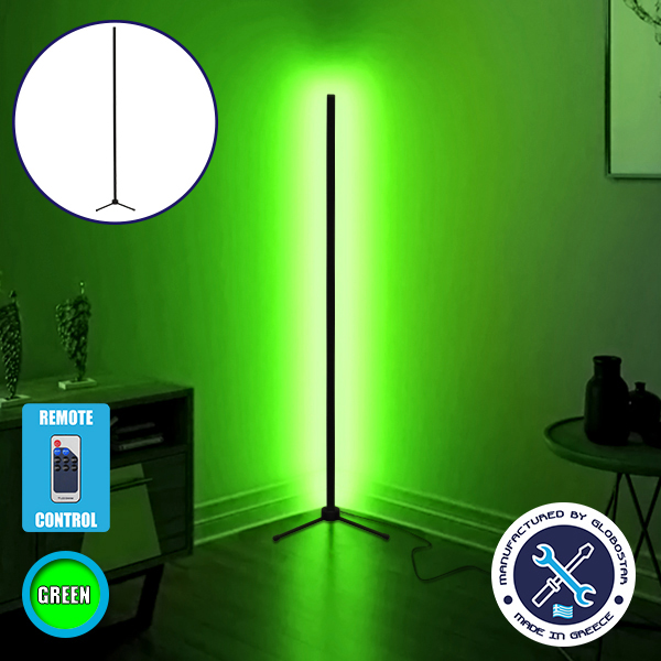 Μοντέρνο Minimal Επιδαπέδιο Μαύρο Φωτιστικό 250cm LED 40 Watt με Ασύρματο Χειριστήριο RF & Dimmer Πράσινο 