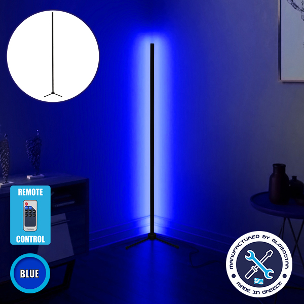Μοντέρνο Minimal Επιδαπέδιο Μαύρο Φωτιστικό 250cm LED 40 Watt με Ασύρματο Χειριστήριο RF & Dimmer Μπλε 