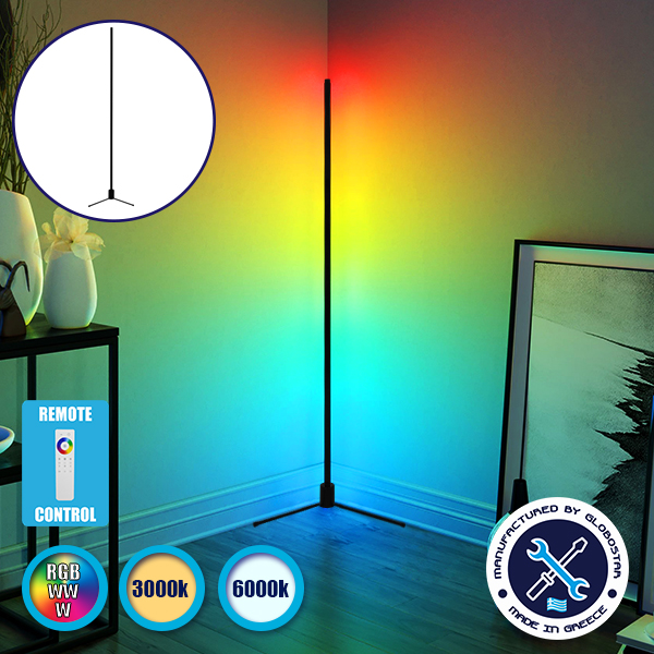 Μοντέρνο Minimal Επιδαπέδιο Μαύρο Φωτιστικό 250cm LED 50 Watt με Ασύρματο Χειριστήριο Αφής 2.4G RF & Dimmer RGBW+WW Πολύχρωμο - Ψυχρό - Ημέρας - Θερμό 