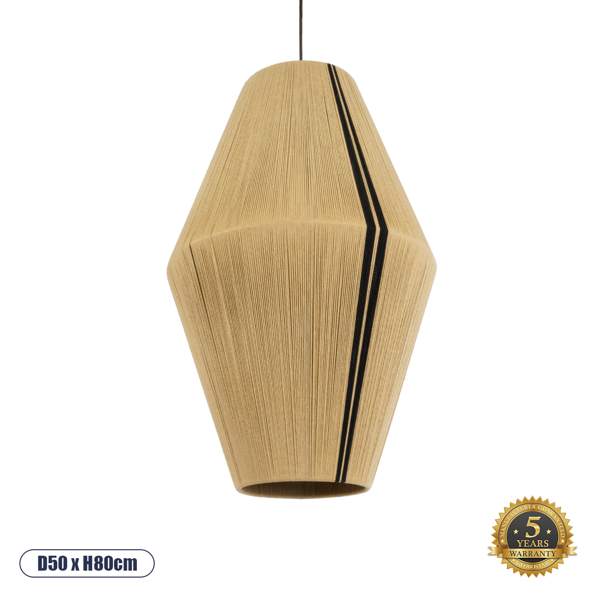 Boho Κρεμαστό Φωτιστικό Οροφής με Ντουί 1 x E27 AC 220-240V IP20 - Μπεζ & Μαύρο - Μ50 x Π50 x Υ80cm
