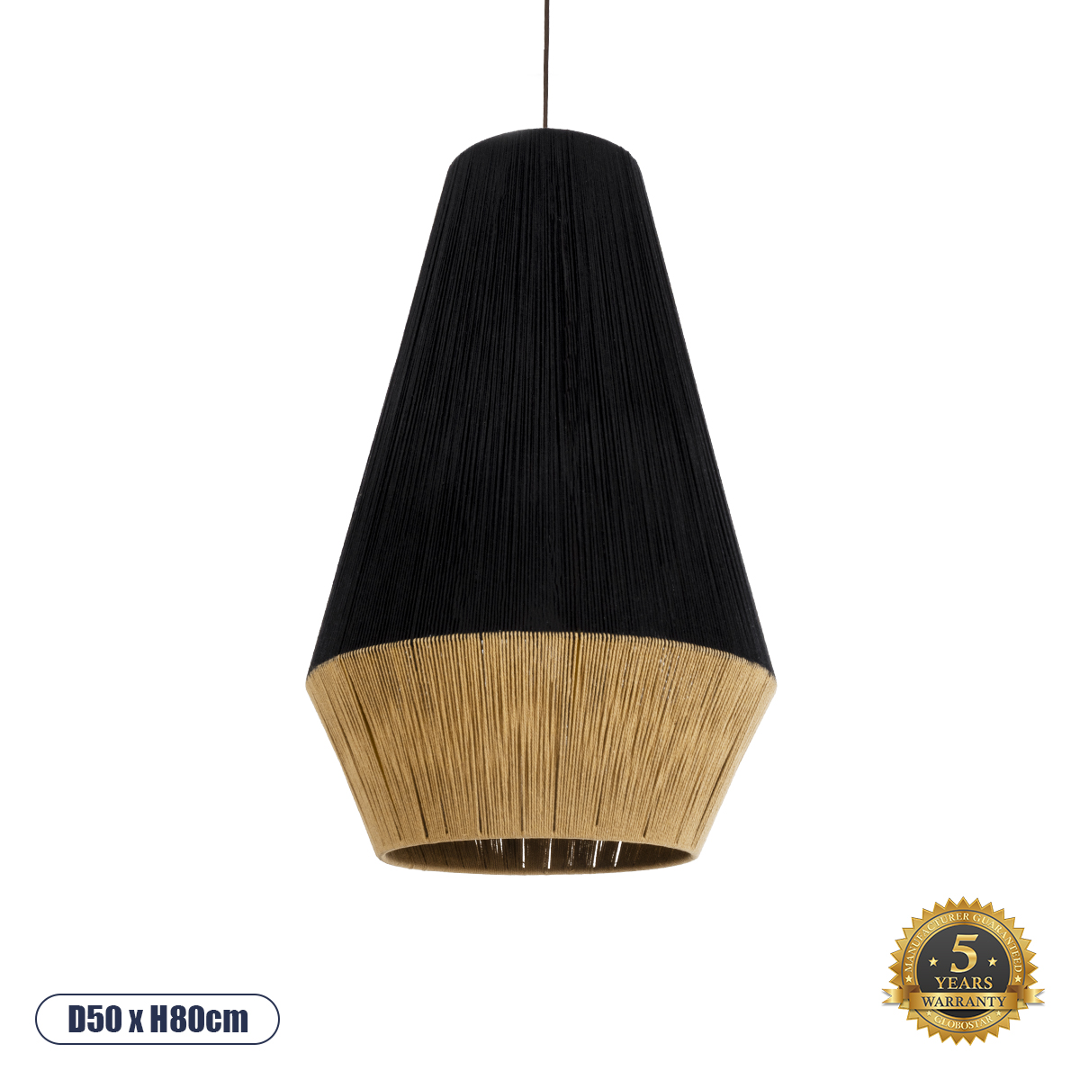 Boho Κρεμαστό Φωτιστικό Οροφής με Ντουί 1 x E27 AC 220-240V IP20 - Μαύρο & Μπεζ - Μ50 x Π50 x Υ80cm