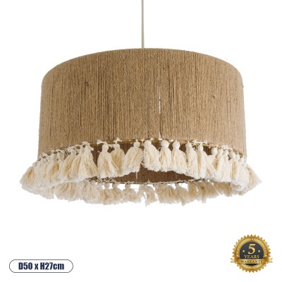 Boho Κρεμαστό Φωτιστικό Οροφής με Ντουί 1 x E27 AC 220-240V IP20 - Μπεζ & Λευκό - Μ50 x Π50 x Υ27cm