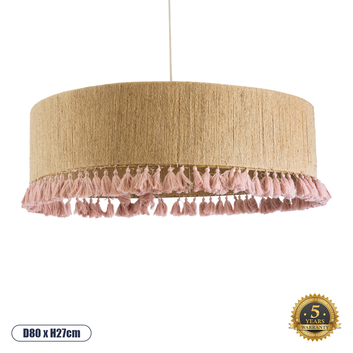 Boho Κρεμαστό Φωτιστικό Οροφής με Ντουί 3 x E27 AC 220-240V IP20 - Μπεζ & Ροζ - Μ80 x Π80 x Υ27cm