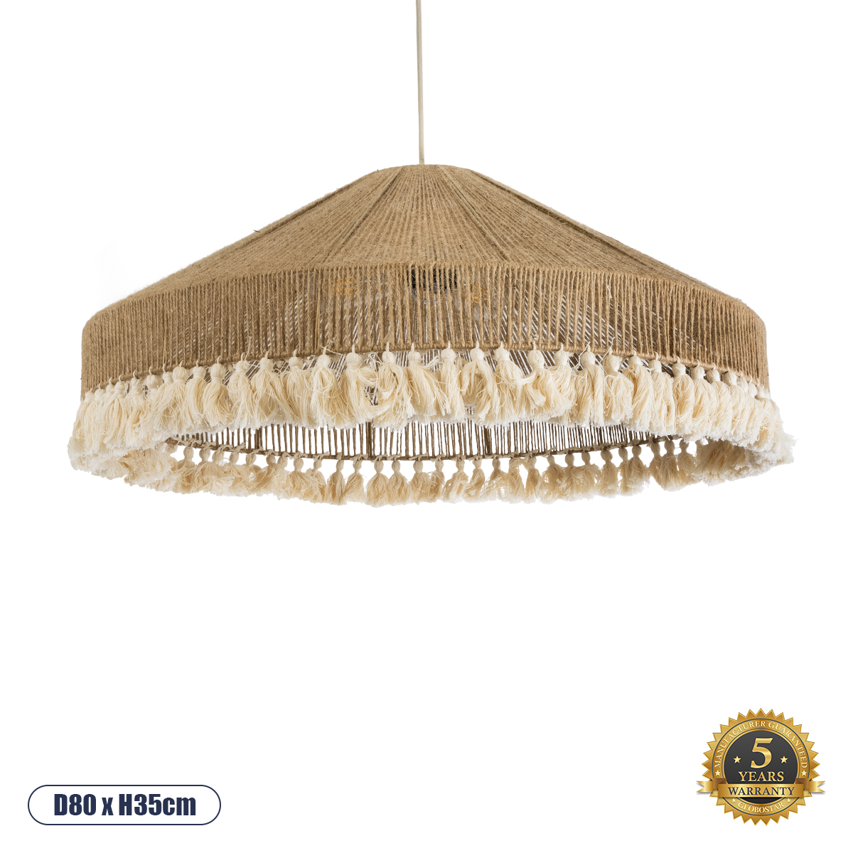 Boho Κρεμαστό Φωτιστικό Οροφής με Ντουί 3 x E27 AC 220-240V IP20 - Μπεζ & Λευκό - Μ80 x Π80 x Υ35cm