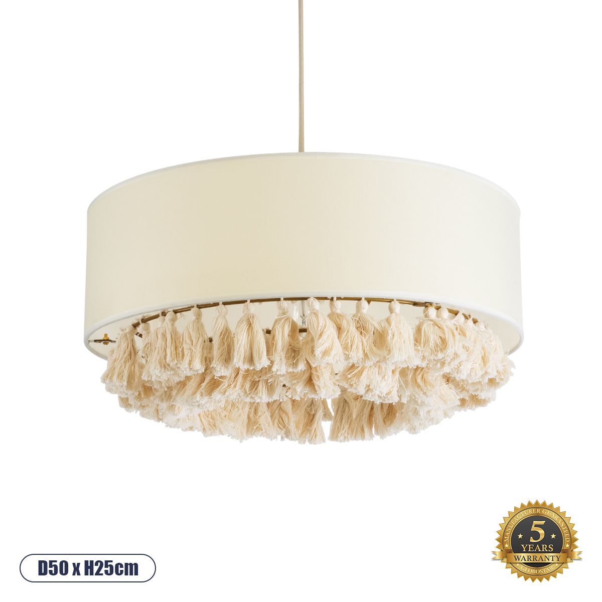 Boho Κρεμαστό Φωτιστικό Οροφής με Ντουί 1 x E27 AC 220-240V IP20 - Μπεζ & Λευκό - Μ50 x Π50 x Υ25cm