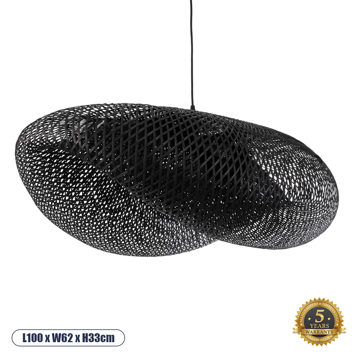 Boho Κρεμαστό Φωτιστικό Οροφής με Ντουί 1 x E27 AC 220-240V IP20 - Μαύρο - Μ100 x Π62 x Υ33cm