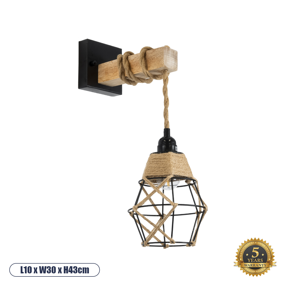Boho Φωτιστικό Τοίχου - Απλίκα με Ντουί 1 x E27 AC 220-240V IP20 - Μπεζ & Μαύρο - Μ10 x Π30 x Υ43cm