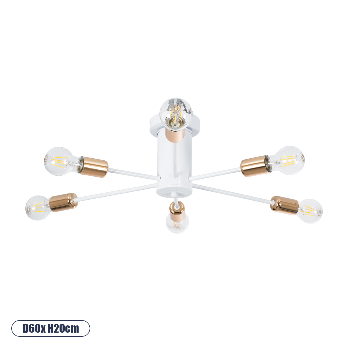 Μοντέρνο Φωτιστικό Οροφής με Ντουί 6 x E27 AC 220-240V IP20 - Λευκό & Χάλκινο - Μ60 x Π60 x Υ20cm