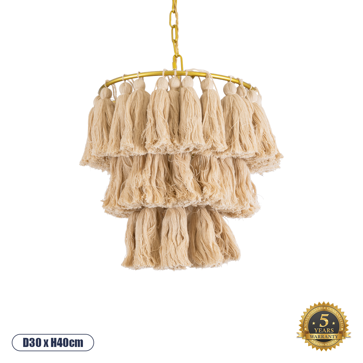 Boho Κρεμαστό Φωτιστικό Οροφής με Ντουί 1 x E27 AC 220-240V IP20 - Μπεζ & Χρυσό - Μ30 x Π30 x Υ40cm