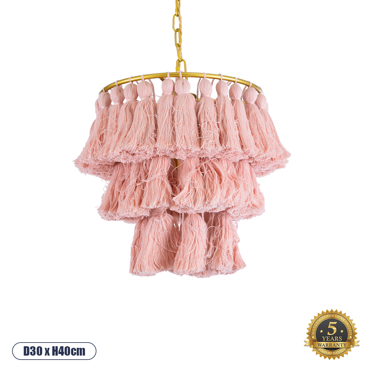 Boho Κρεμαστό Φωτιστικό Οροφής με Ντουί 1 x E27 AC 220-240V IP20 - Ροζ & Χρυσό - Μ30 x Π30 x Υ40cm