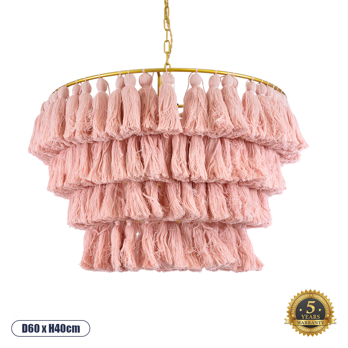 Boho Κρεμαστό Φωτιστικό Οροφής με Ντουί 1 x E27 AC 220-240V IP20 - Ροζ & Χρυσό - Μ60 x Π60 x Υ40cm