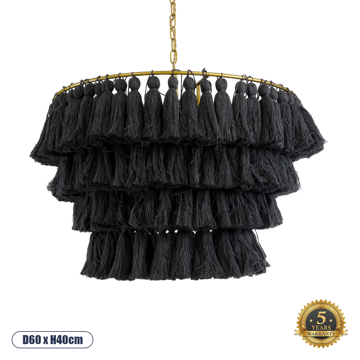 Boho Κρεμαστό Φωτιστικό Οροφής με Ντουί 1 x E27 AC 220-240V IP20 - Μαύρο & Χρυσό - Μ60 x Π60 x Υ40cm