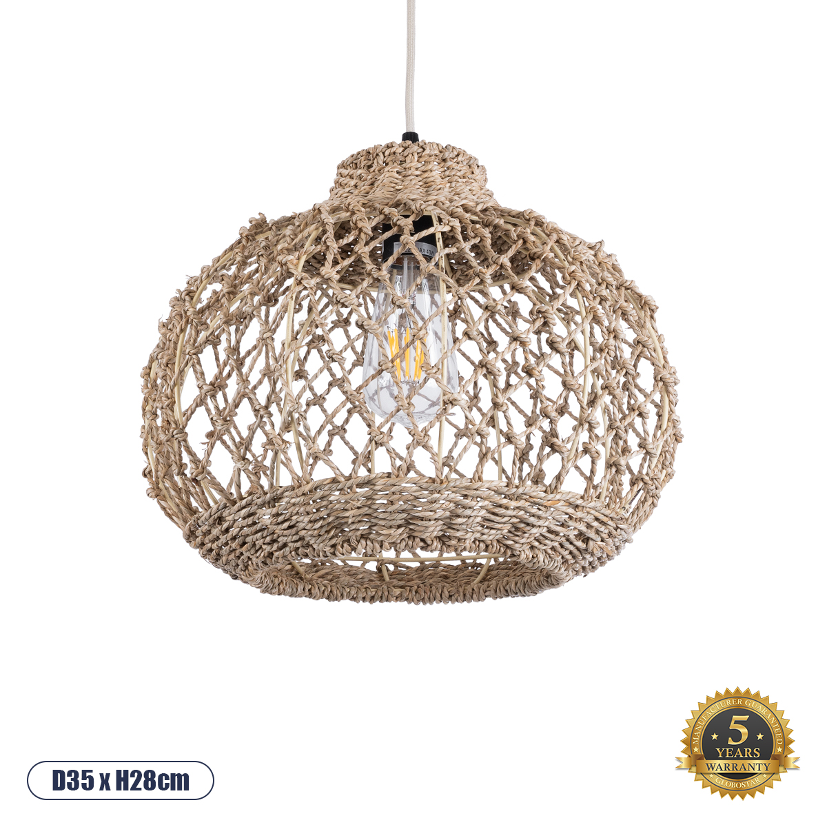 Boho Κρεμαστό Φωτιστικό Οροφής με Ντουί 1 x E27 AC 220-240V IP20 - Μπεζ - Μ35 x Π35 x Υ28cm