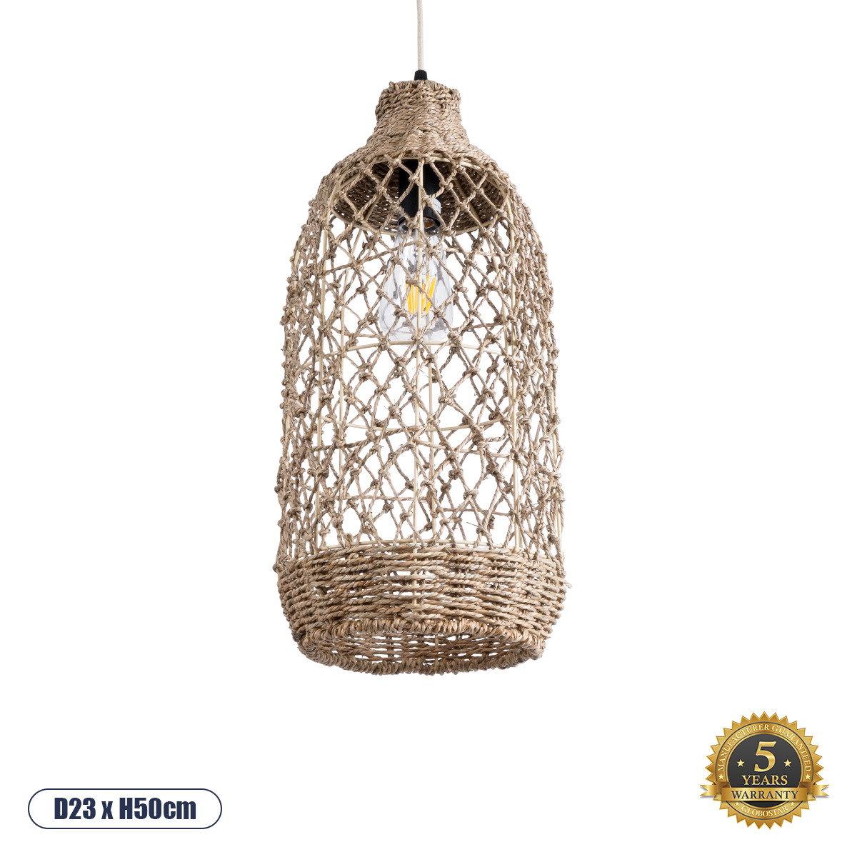 Boho Κρεμαστό Φωτιστικό Οροφής με Ντουί 1 x E27 AC 220-240V IP20 - Μπεζ - Μ23 x Π23 x Υ50cm