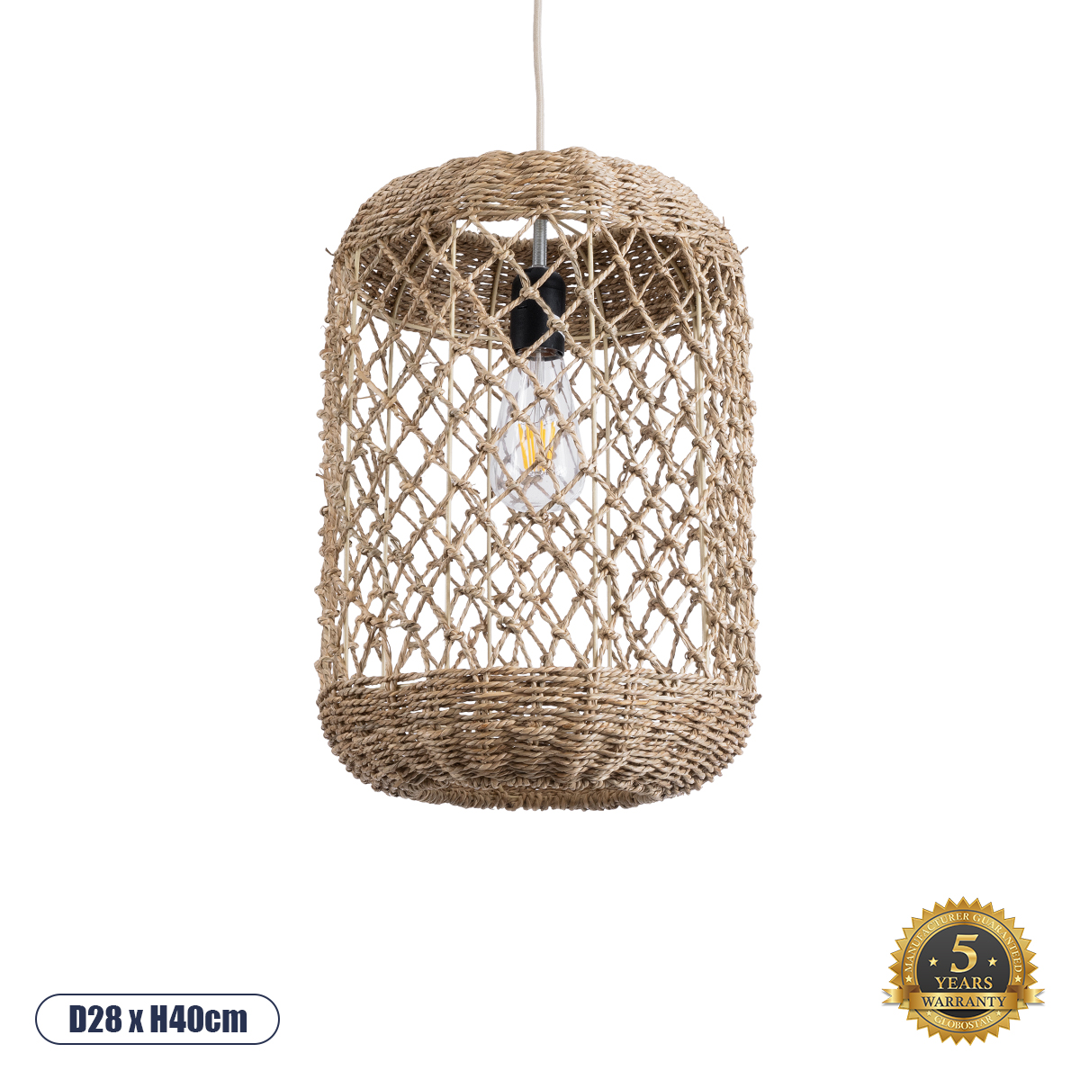 Boho Κρεμαστό Φωτιστικό Οροφής με Ντουί 1 x E27 AC 220-240V IP20 - Μπεζ - Μ28 x Π28 x Υ40cm