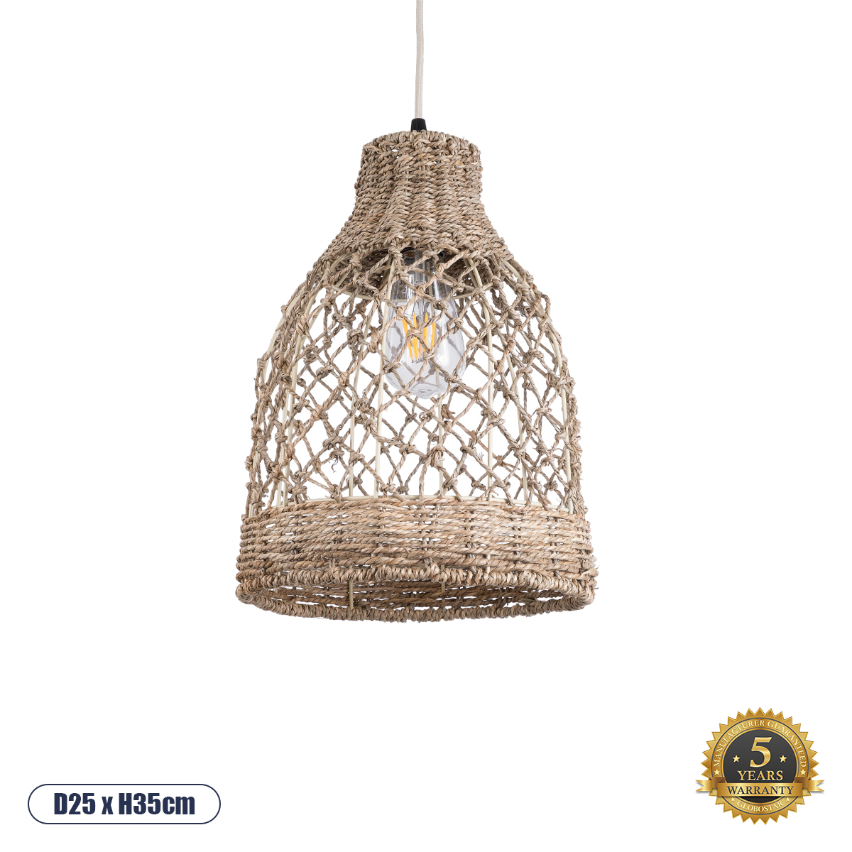 Boho Κρεμαστό Φωτιστικό Οροφής με Ντουί 1 x E27 AC 220-240V IP20 - Μπεζ - Μ25 x Π25 x Υ35cm