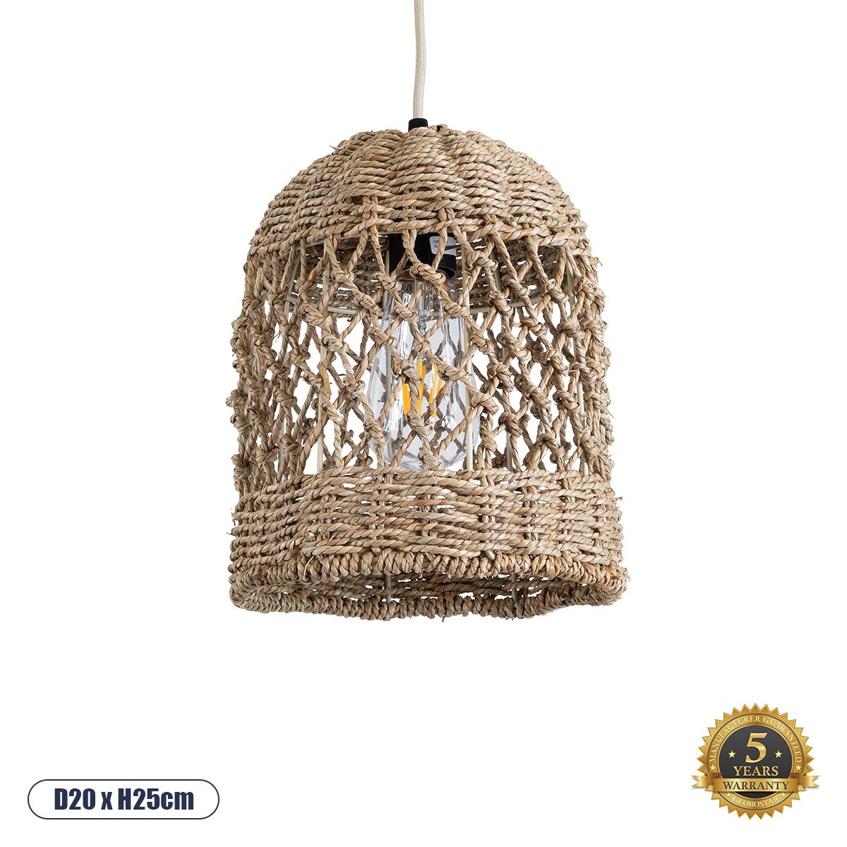 Boho Κρεμαστό Φωτιστικό Οροφής με Ντουί 1 x E27 AC 220-240V IP20 - Μπεζ - Μ20 x Π20 x Υ25cm