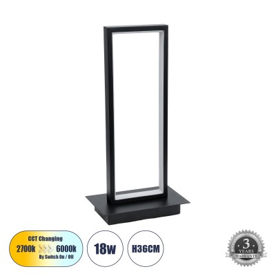 Μοντέρνο Επιτραπέζιο Φωτιστικό LED CCT 18W 1980lm 200° AC 220-240V IP20 Ρυθμιζόμενο Λευκό CCT με On/Off 2700K/4500K/6000K - Lumileds SMD Chip - Mαύρο - Μ18 x Π10 x Υ36cm - 3 Χρόνια Εγγύηση