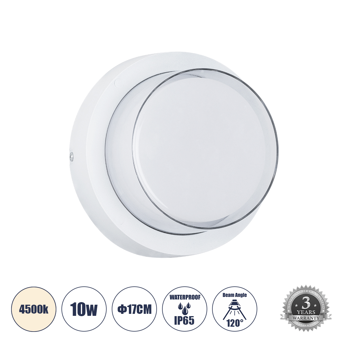 Μοντέρνο Φωτιστικό Τοίχου - Απλίκα LED 10W 1050lm 120° AC 220-240V Αδιάβροχο IP65 Φυσικό Λευκό 4500K - Bridgelux SMD Chip - Λευκό Ματ - Μ17 x Π17 x Υ9cm - 3 Χρόνια Εγγύηση