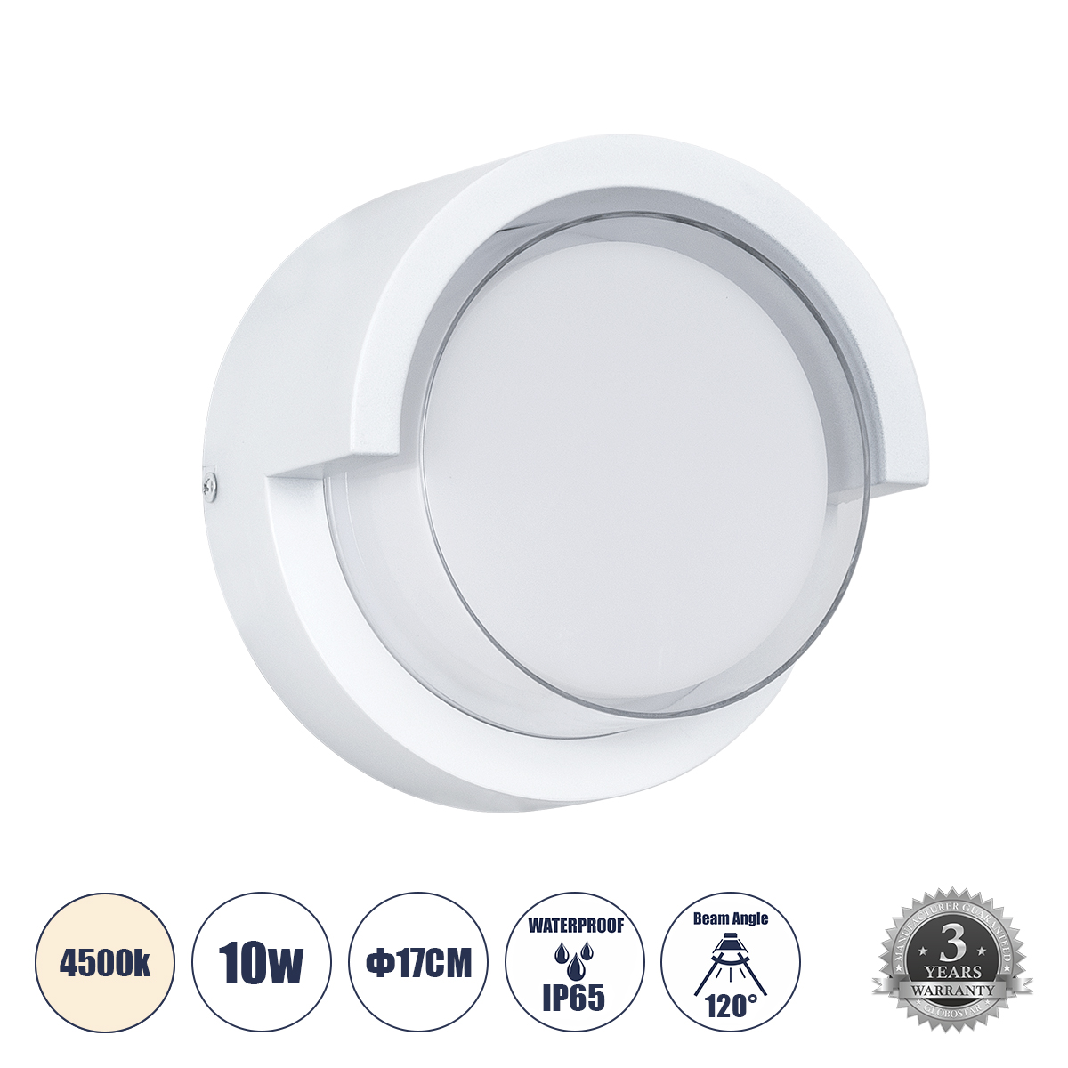Μοντέρνο Φωτιστικό Τοίχου - Απλίκα LED 10W 1050lm 120° AC 220-240V Αδιάβροχο IP65 Φυσικό Λευκό 4500K - Bridgelux SMD Chip - Λευκό Ματ - Μ17 x Π17 x Υ9cm - 3 Χρόνια Εγγύηση