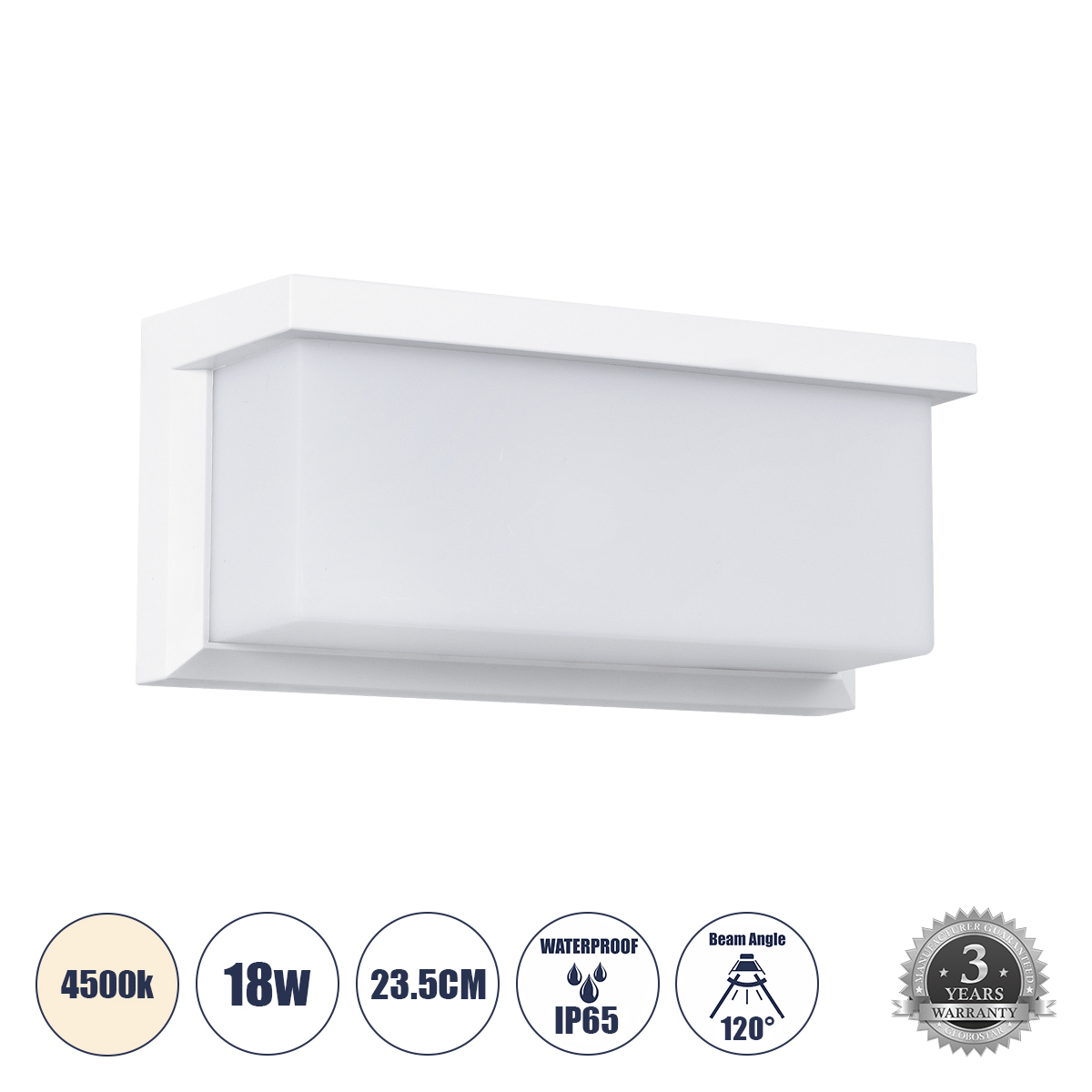 Μοντέρνο Φωτιστικό Τοίχου - Απλίκα LED 18W 1890lm 120° AC 220-240V Αδιάβροχο IP65 Φυσικό Λευκό 4500K - Bridgelux SMD Chip - Λευκό Ματ - Μ23.5 x Π11 x Υ10cm - 3 Χρόνια Εγγύηση