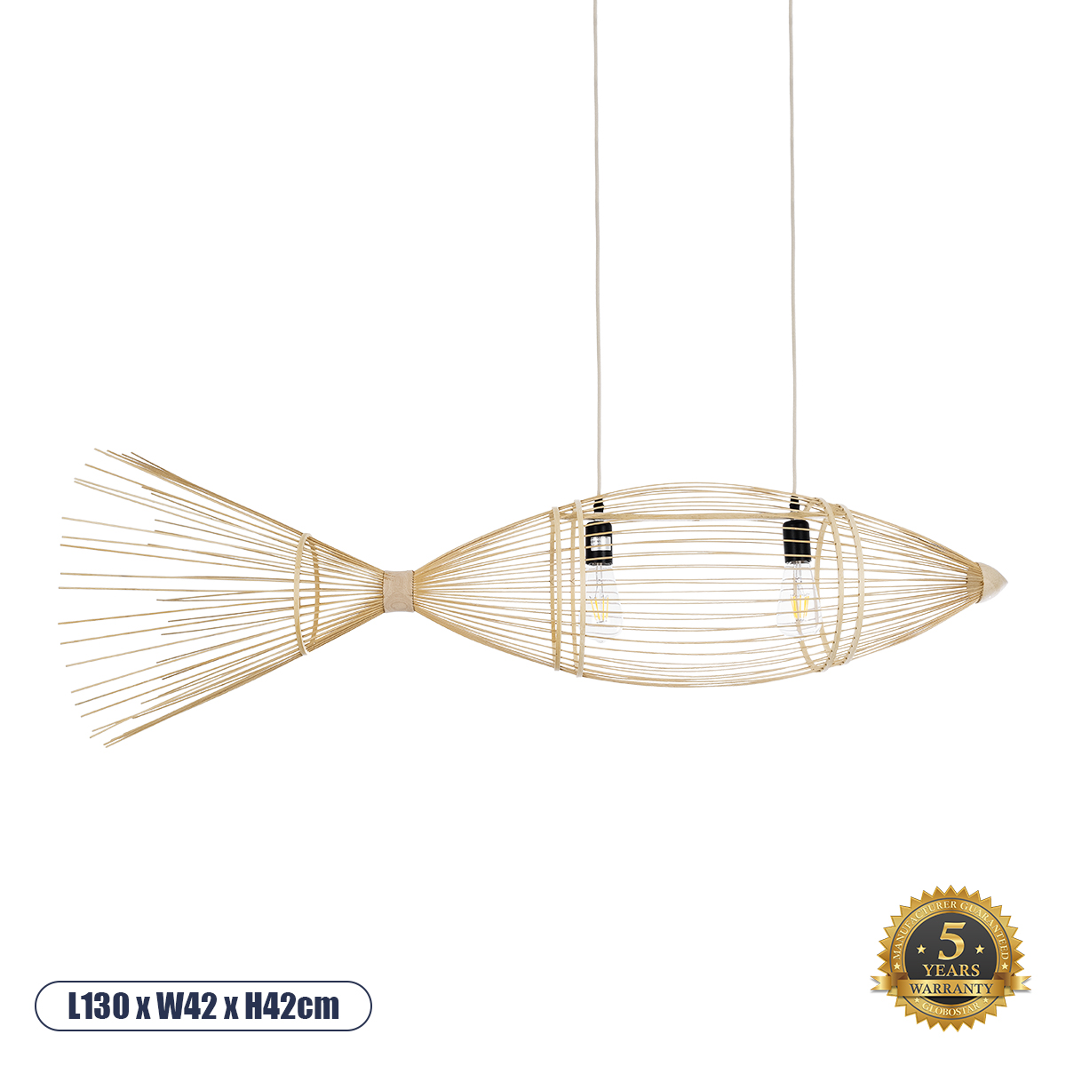 Boho Κρεμαστό Φωτιστικό Οροφής με Ντουί 2 x E27 AC 220-240V IP20 - Μπεζ - Μ130 x Π42 x Υ42cm