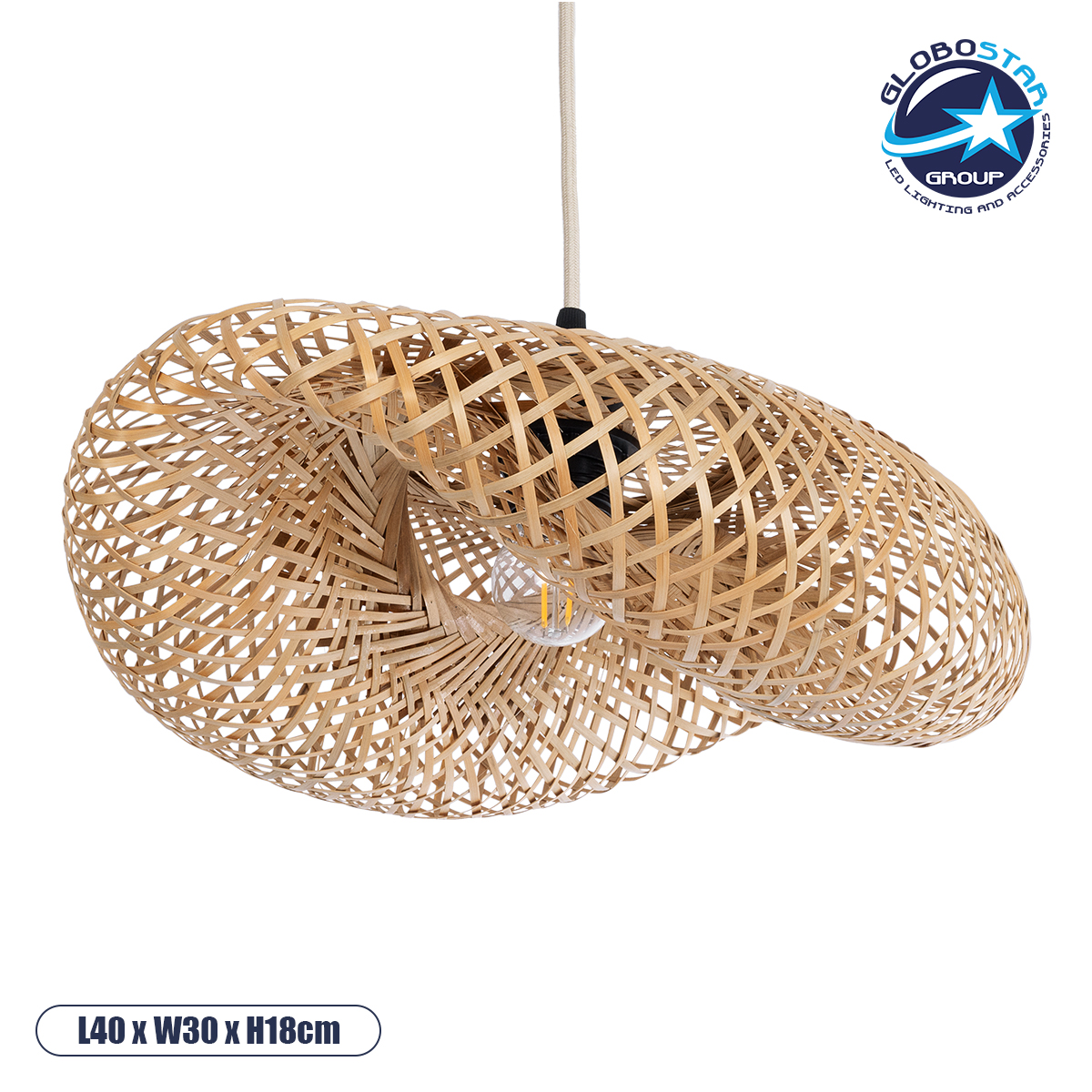 Boho Κρεμαστό Φωτιστικό Οροφής με Ντουί 1 x E27 AC 220-240V IP20 - Μπεζ - Μ40 x Π30 x Υ18cm