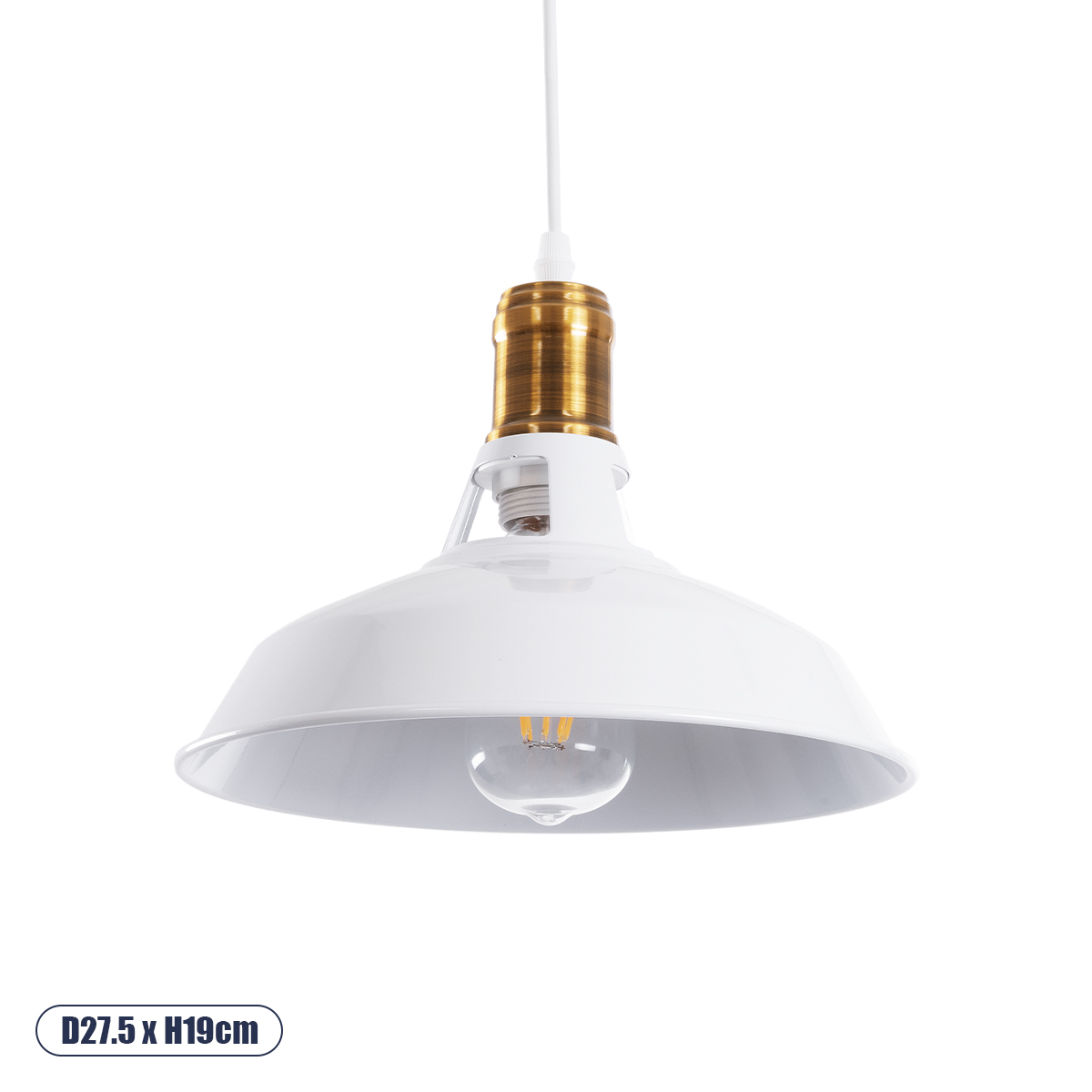 Vintage Κρεμαστό Φωτιστικό Οροφής με Ντουί 1 x E27 AC 220-240V IP20 - Λευκό & Χρυσό - Μ27.5 x Π27.5 x Υ19cm
