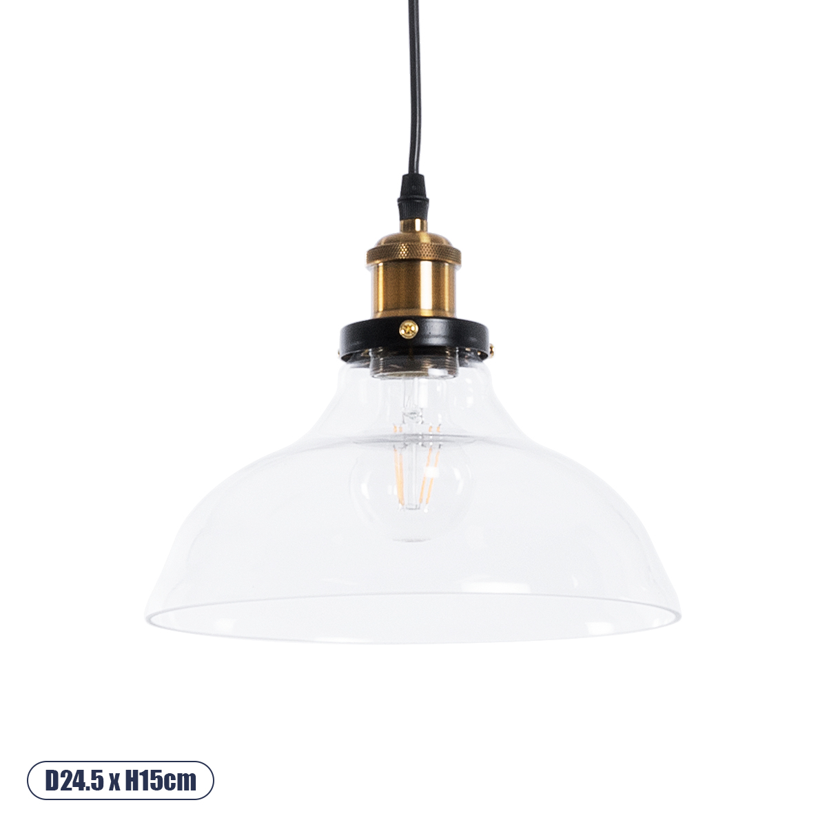 Vintage Κρεμαστό Φωτιστικό Οροφής με Ντουί 1 x E27 AC 220-240V IP20 - Διάφανο & Χρυσό - Μ24.5 x Π24.5 x Υ15cm