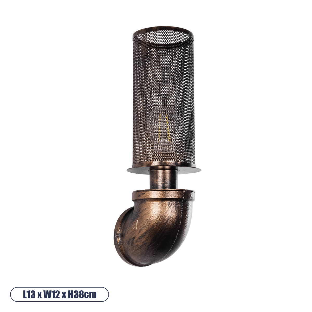 Vintage Φωτιστικό Τοίχου - Απλίκα με Ντουί 1 x E27 AC 220-240V IP20 - Χάλκινο - Μ13 x Π12 x Υ38cm