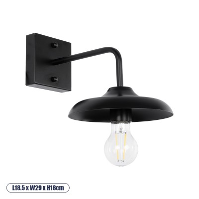 Vintage Φωτιστικό Τοίχου - Απλίκα με Ντουί 1 x E27 AC 220-240V IP20 - Μαύρο - Μ18.5 x Π29 x Υ18cm