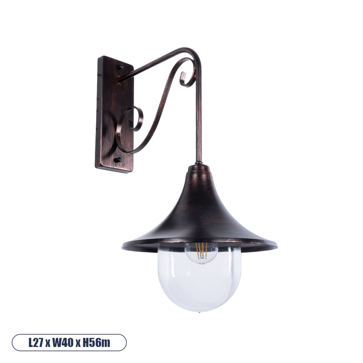 Vintage Φωτιστικό Τοίχου - Απλίκα με Ντουί 1 x E27 AC 220-240V IP20 - Χάλκινο - Μ27 x Π40 x Υ56cm