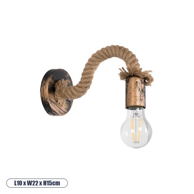 Vintage Φωτιστικό Τοίχου - Απλίκα με Ντουί 1 x E27 AC 220-240V IP20 - Χάλκινο Εφέ Σκουριάς & Μπεζ - Μ10 x Π22 x Υ15cm