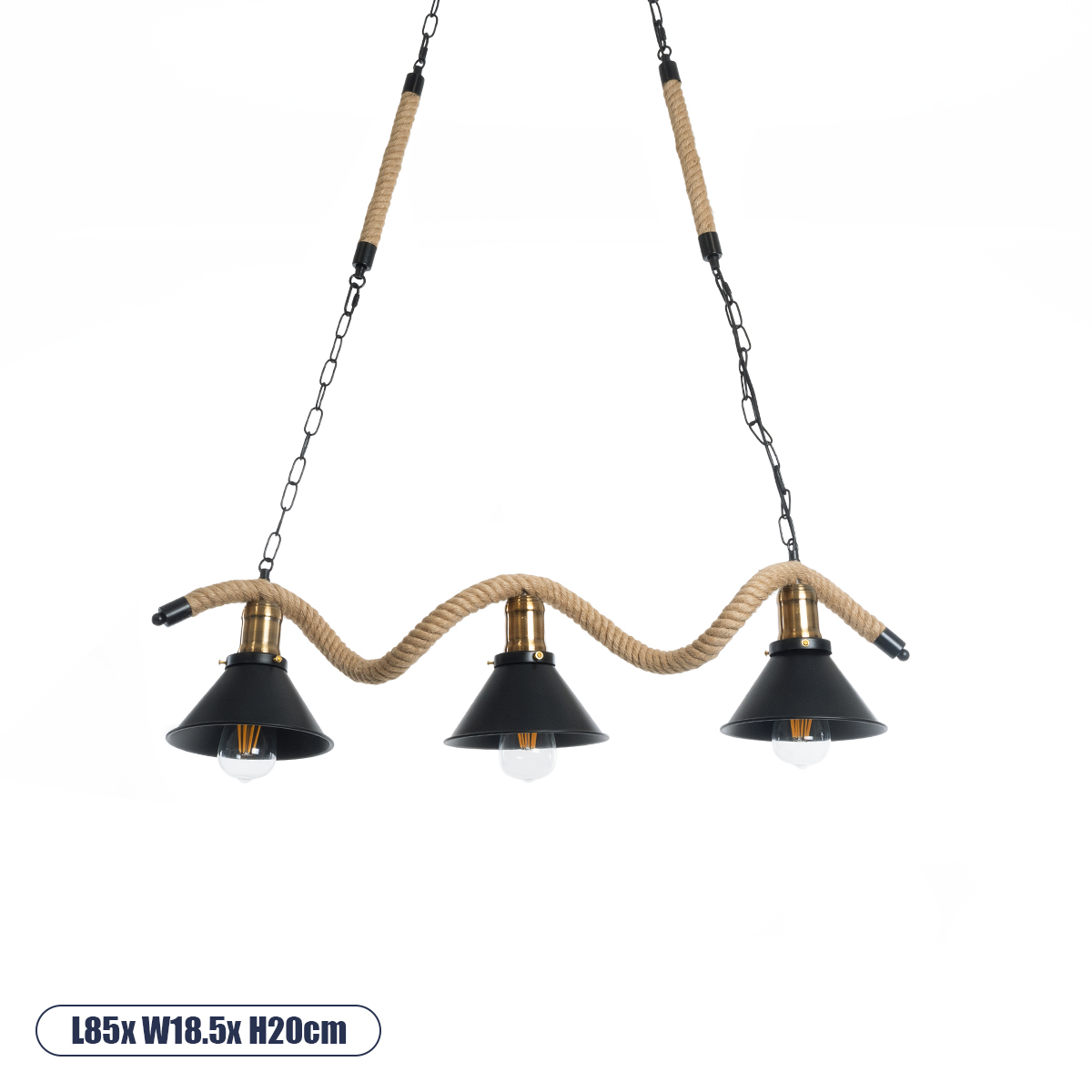 Boho Κρεμαστό Φωτιστικό Οροφής με Ντουί 3 x E27 AC 220-240V IP20 - Μαύρο & Μπεζ - Μ85 x Π18.5 x Υ20cm