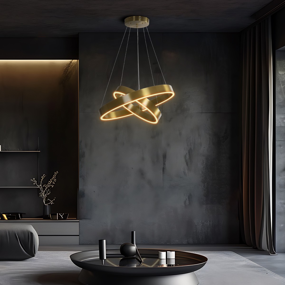 Κρεμαστό Φωτιστικό Οροφής LED 75W 7500lm 120° AC 220-240V IP20 Ρυθμιζόμενο Λευκό CCT με Χειριστήριο από 2700K έως 6000K Dimmable - Lumileds SMD Chip - Χρυσό Πλατίνα - Μ60 x Π60 x Υ40cm - 3 Χρόνια Εγγύηση