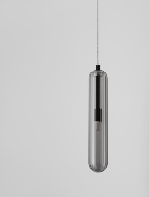  LIGHT SMOKY GREY GLASS MATT BLACK METAL PENDANT