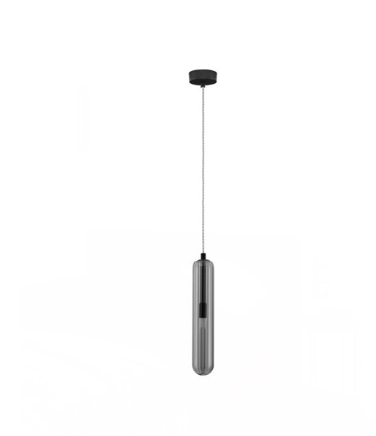  LIGHT SMOKY GREY GLASS MATT BLACK METAL PENDANT