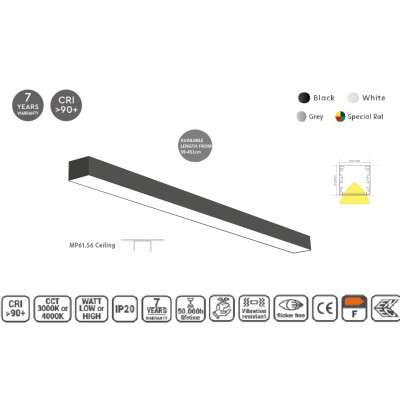MP61.56C-311-S-3-O-OF-BL Linear Profile Lighting Ceiling 61.5x56mm 311cm