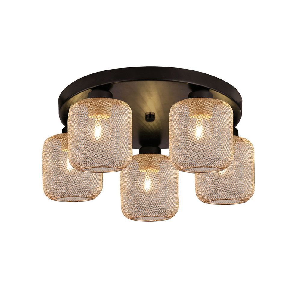 5-BULB CEILING FIXTURE WITH SHADES OF GOLDEN METAL MESH D:400mm