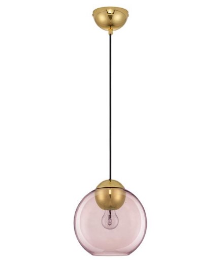 ROUND PINK GLASS-BRASS GOLD METAL PENDANT  D:24cm