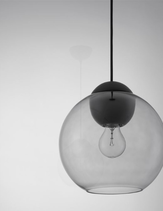 ROUND LIGHT GREY GLASS-BLACK METAL PENDANT D:24cm