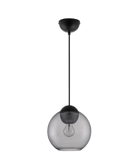ROUND LIGHT GREY GLASS-BLACK METAL PENDANT D:24cm