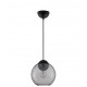 ROUND LIGHT GREY GLASS-BLACK METAL PENDANT D:24cm