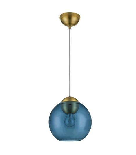 ROUND BLUE GLASS-BRASS GOLD METAL PENDANT D:24cm