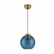 ROUND BLUE GLASS-BRASS GOLD METAL PENDANT D:24cm
