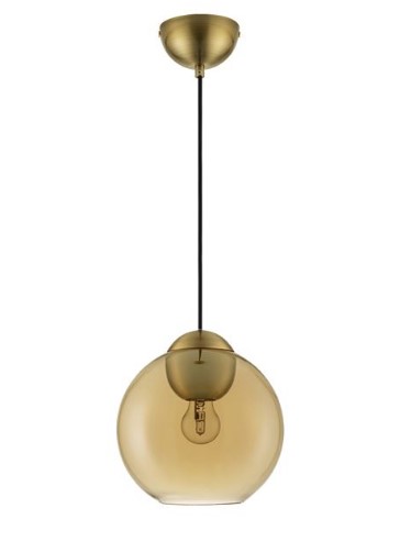 ROUND AMBER GLASS-BRASS GOLD METAL PENDANT D:24cm
