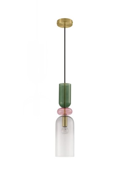 GLASS PENDANT DARK GREEN-PINK-GREY GRADIENT H:44cm